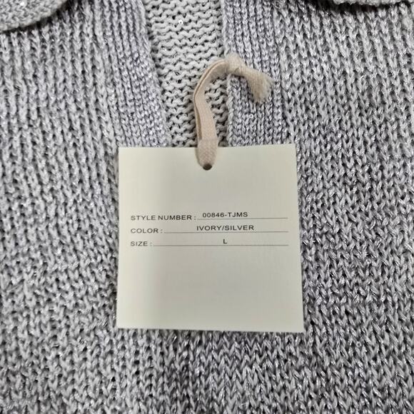 Marled Womens Light Gray Metallic Sweater Size L Shimmery Knit Collared Pullover - Picture 7 of 12